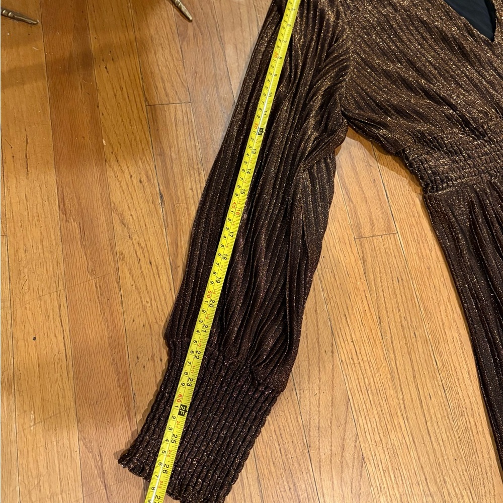 Boden Metallic Pleated V Neck Jersey Maxi Dress Holiday Copper Gold Trendy - Picture 15 of 16